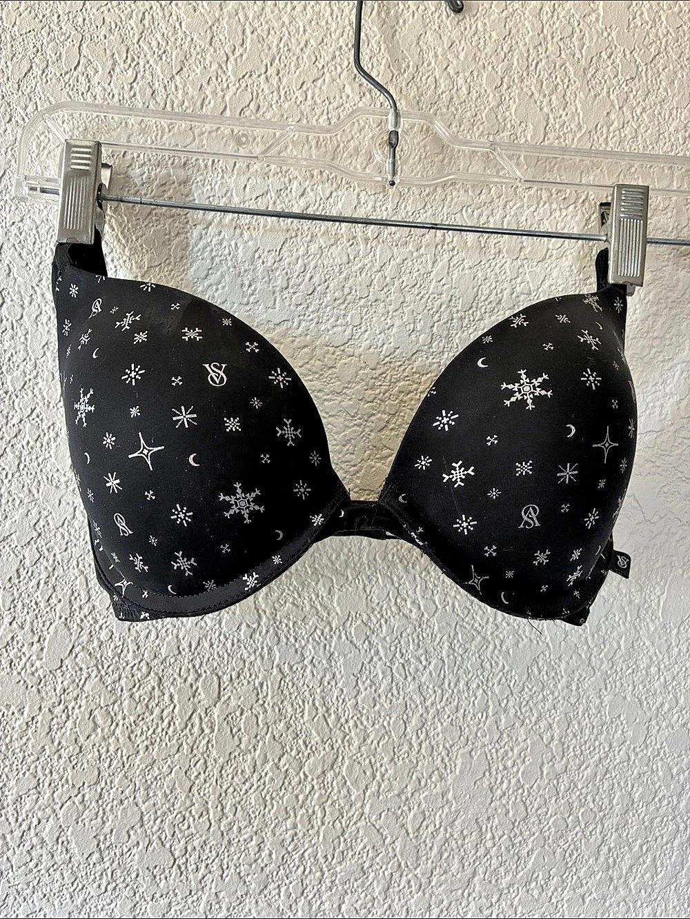 Victoria's Secret Moon Star Constellation Push-Up Bra Black & Silver 30DD